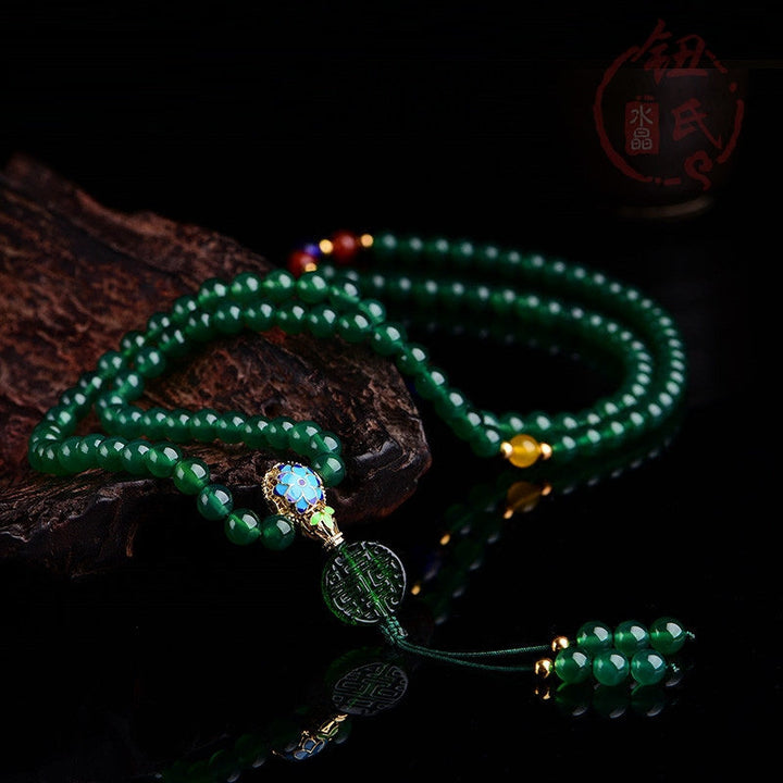 Buddha Stones 108 Mala Beads Braccialetto di supporto energetico in agata verde naturale