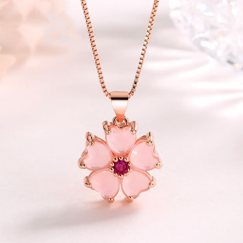 Collana pendente con fiore a forma di cuore in cristallo rosa Buddha Stones lenitivo