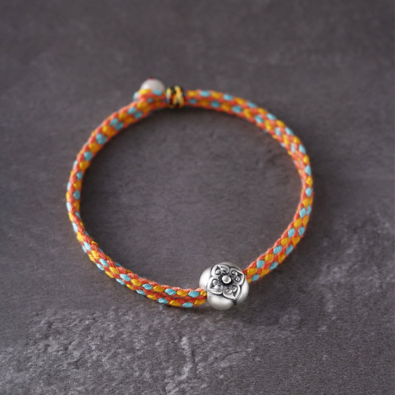 Bracciale intrecciato multicolore Buddha Stones in argento sterling 999 Persimmon Luck