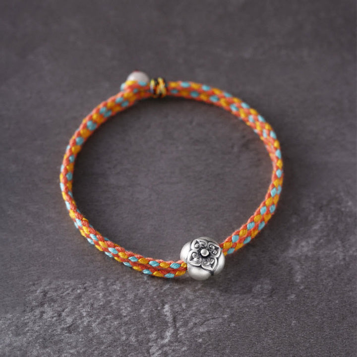 Bracciale intrecciato multicolore Buddha Stones in argento sterling 999 Persimmon Luck