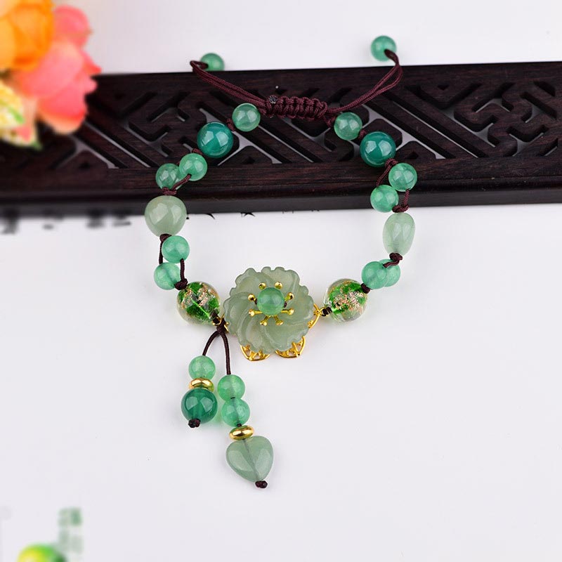 Braccialetto con fiori pendenti in giada verde naturale Buddha Stones Luck