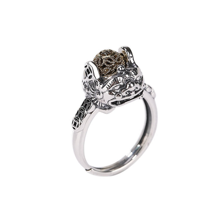 Anello regolabile con moneta di rame PiXiu in argento sterling 925 Buddha Stones