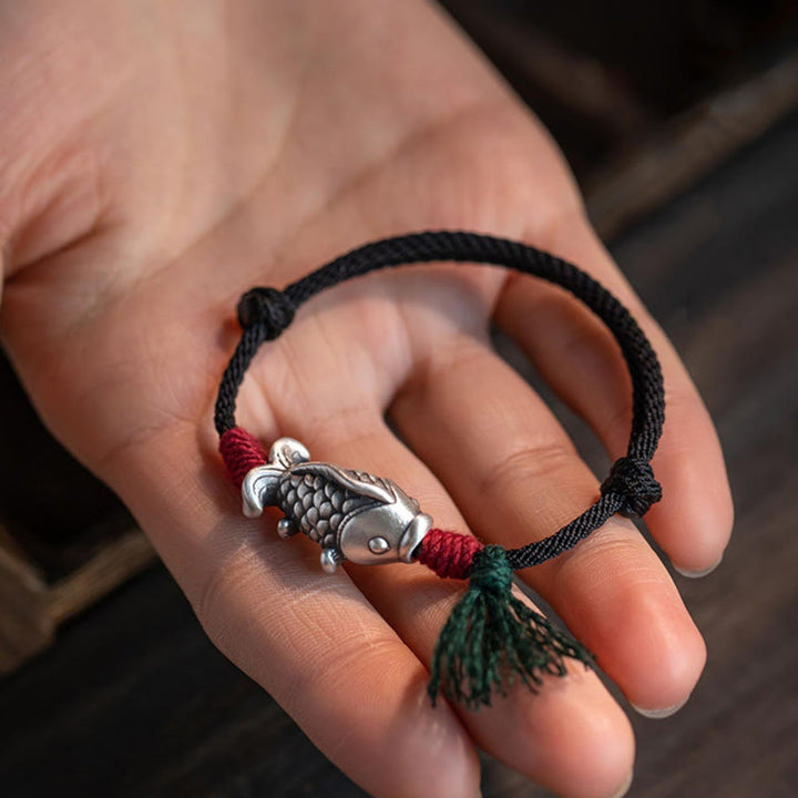 Bracciale intrecciato Buddha Stones 925 Sterling Silver Luck Koi Fish