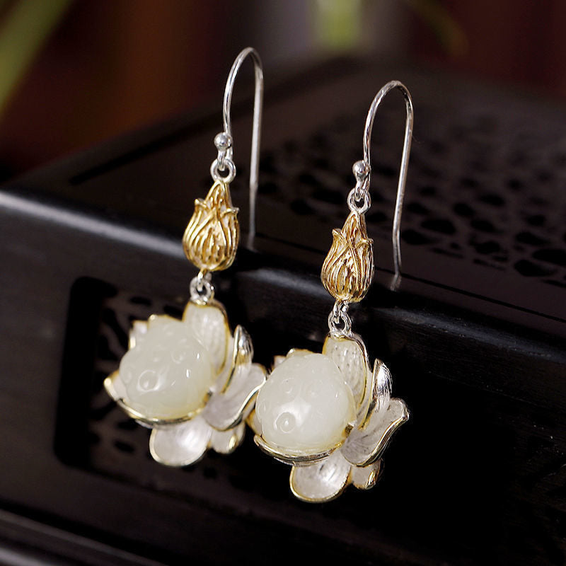 Orecchini pendenti Buddha Stones White Jade Protection Harmony