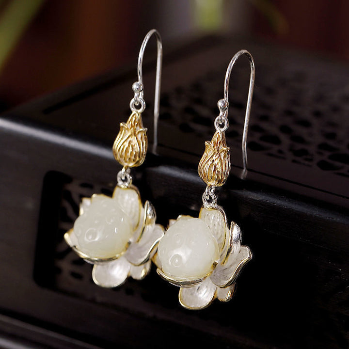 Orecchini pendenti Buddha Stones White Jade Protection Harmony