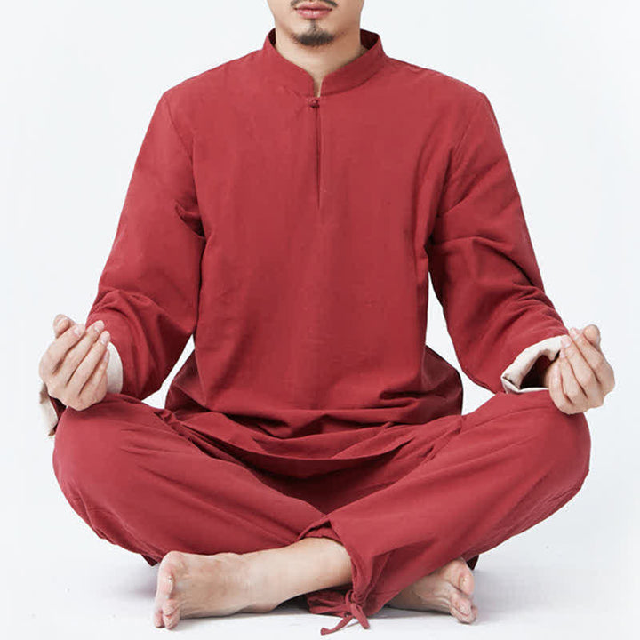 Buddha Stones Spirituale Zen Meditazione Yoga Preghiera Pratica Cotone Lino Abbigliamento Uomo Set - Rosso - US/UK/AU44, EU54 (3XL) - image 8