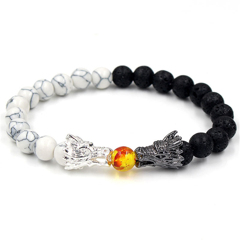 Braccialetto di perline con benedizione del drago, pietra lavica turchese bianco Buddha Stones