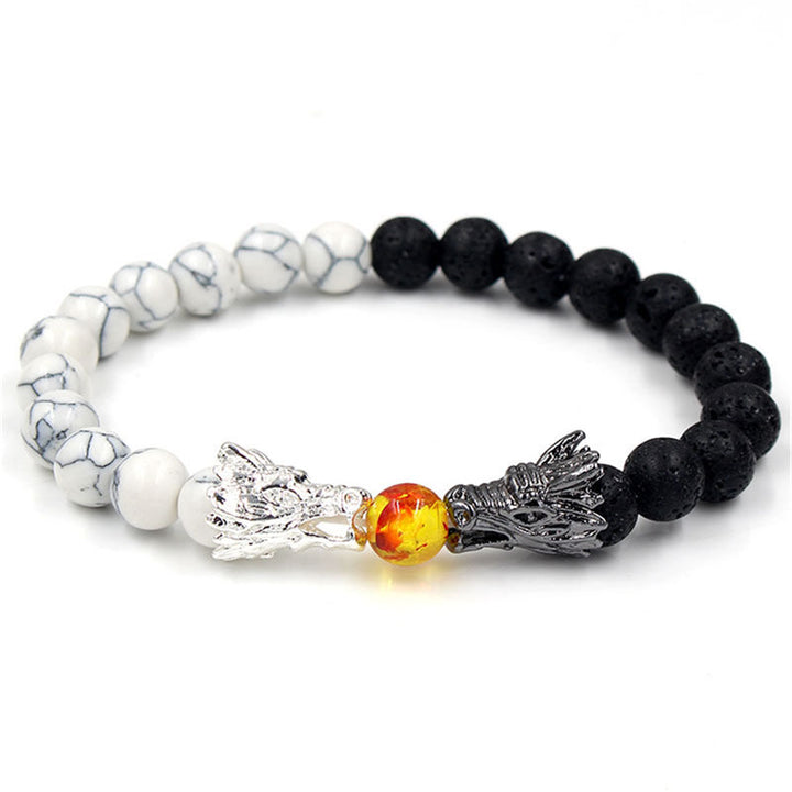 Braccialetto di perline con benedizione del drago, pietra lavica turchese bianco Buddha Stones