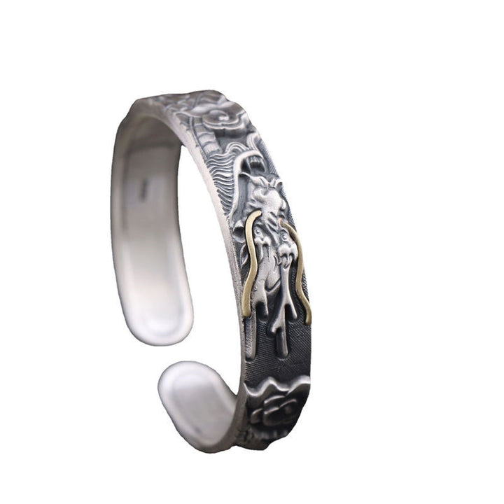 Braccialetto di protezione della forza del drago in argento sterling 999 Buddha Stones