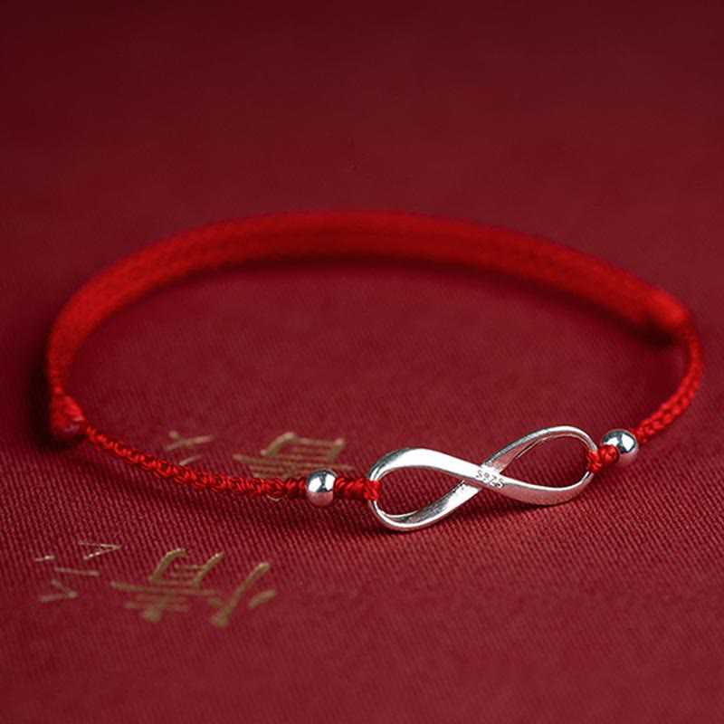 Buddha Stones 925 Sterling Silver Endless Knot Protezione Fortuna Braccialetto Cavigliera Corda Rossa