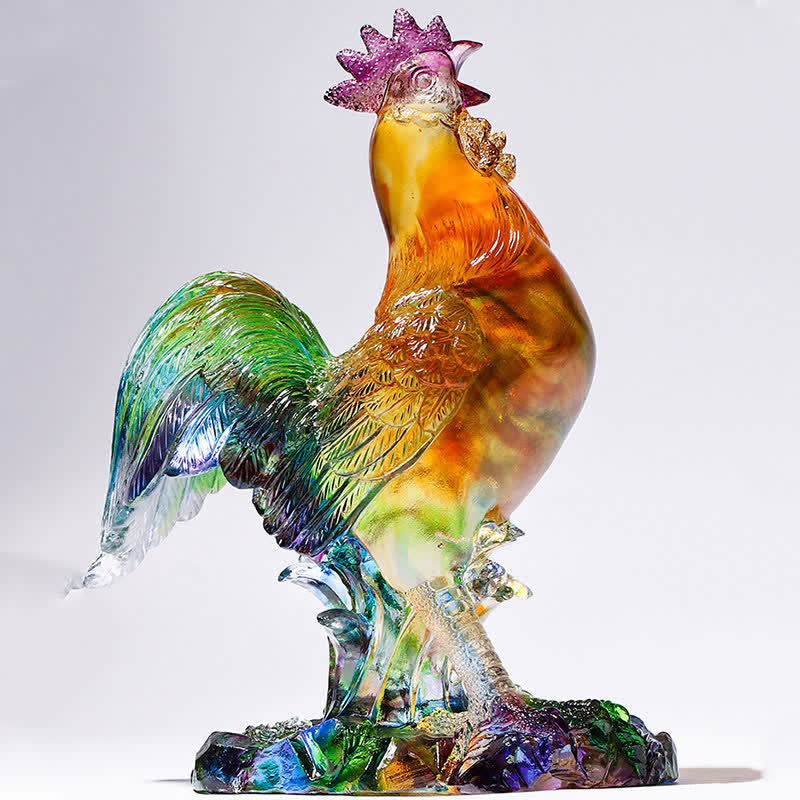 Decorazione per la casa fatta a mano in cristallo Liuli, raffigurante un gallo.