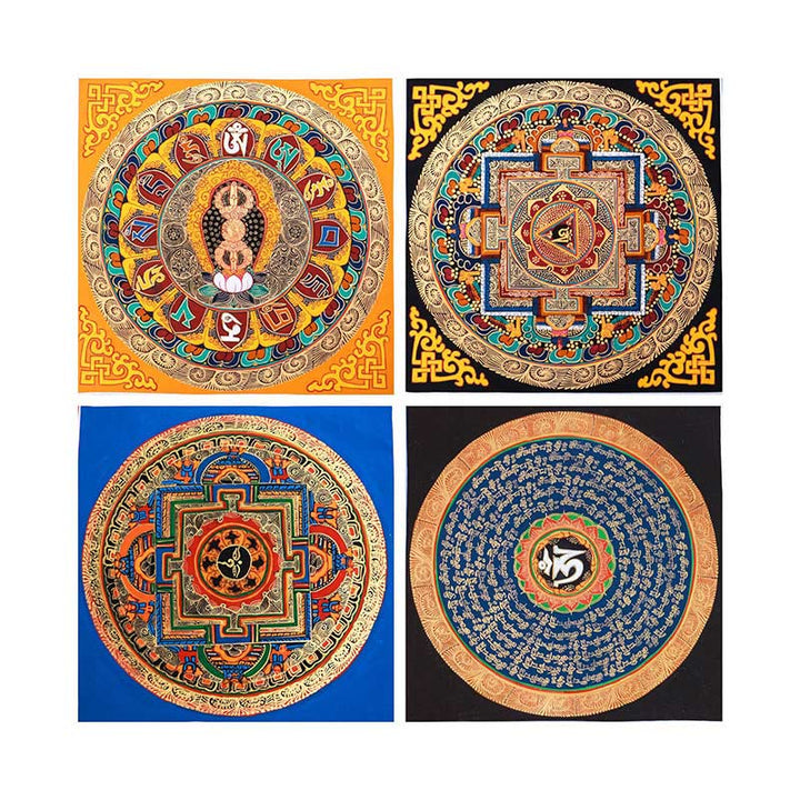 Dipinto Thangka tibetano fatto a mano, benedizione Thangka, scatola cieca, motivo a colori casuali