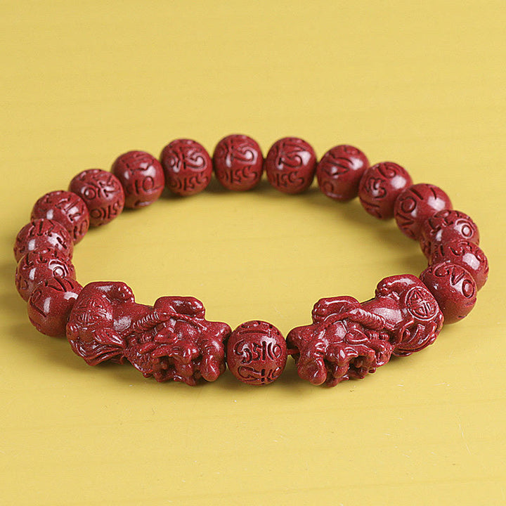 Braccialetto di perline Buddha Stones Natural Double PiXiu Cinnabar Om Mani Padme Hum Wealth Luck