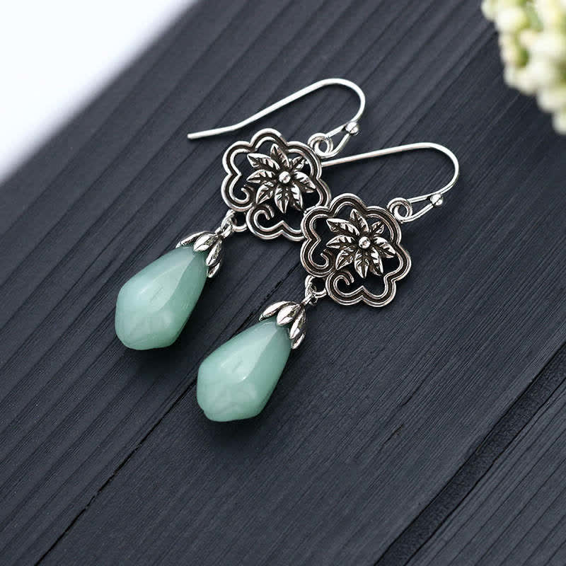 Orecchini pendenti Buddha Stones Magnolia Flower Jade Water Drop Prosperity