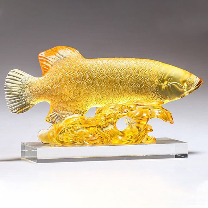 Pezzo d'arte fatto a mano in cristallo Liuli Koi Fish, decorazione per ufficio e casa