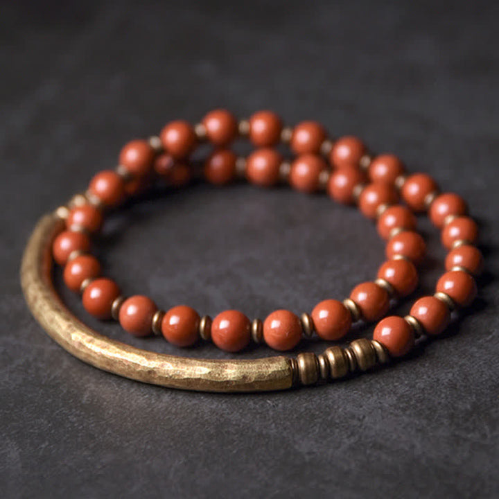 Braccialetto di coppia della pace in cristallo di rame, diaspro rosso, agata muschiata, ossidiana nera e Buddha Stones