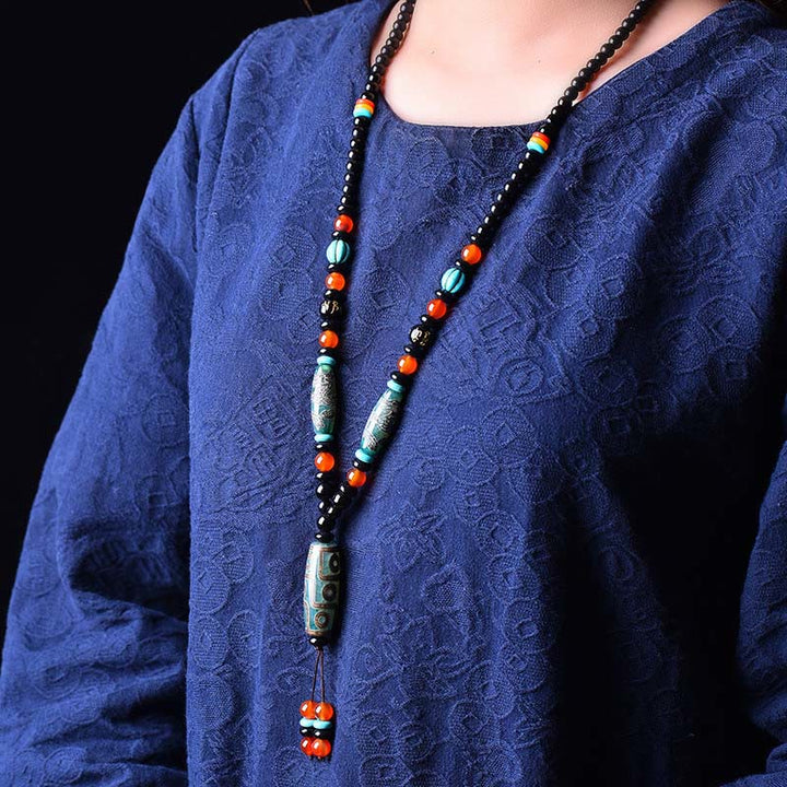 Buddha Stones Tibetano Nove Occhi Dzi Perline Drago Modello Om Mani Padme Hum Protezione Collana Pendente - image 4
