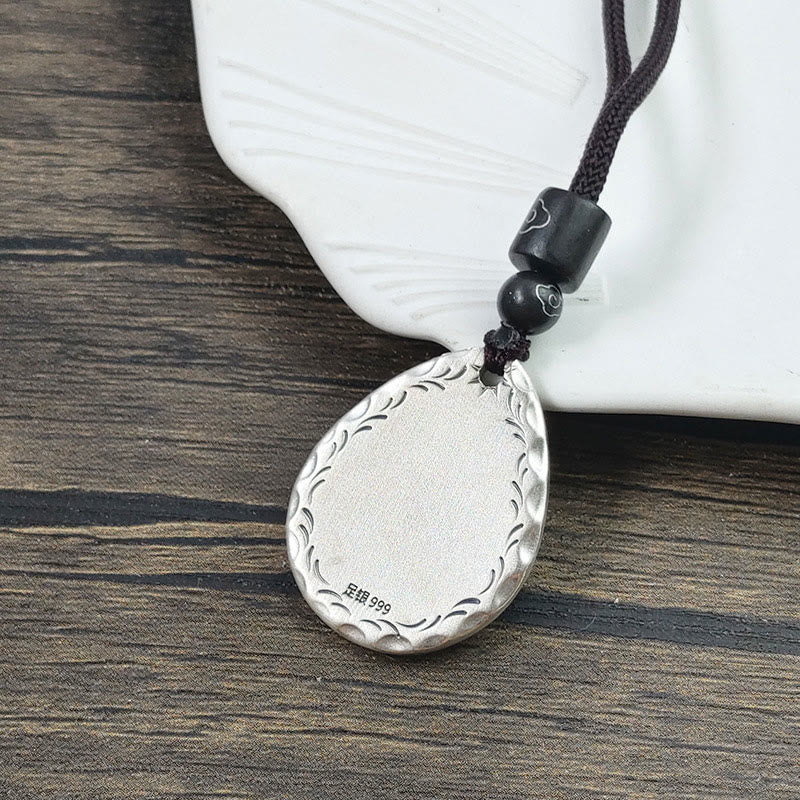 Buddha Stones Vintage 999 Sterling Silver Yin Yang Bagua Water Drop Design Balance Harmony Collana Pendente - image 2