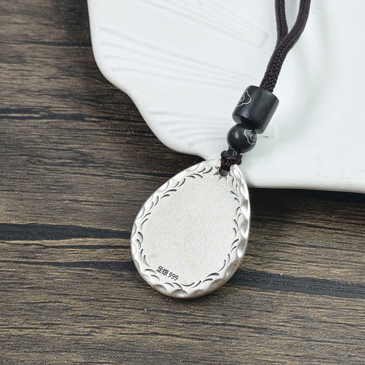 Buddha Stones Vintage 999 Sterling Silver Yin Yang Bagua Water Drop Design Balance Harmony Collana Pendente - image 2
