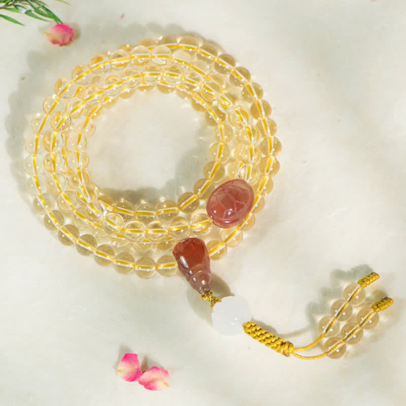 Buddha Stones 108 Mala Beads 925 Sterling Silver Natural Citrine Red Agate White Jade Braccialetto con ciondolo della prosperità