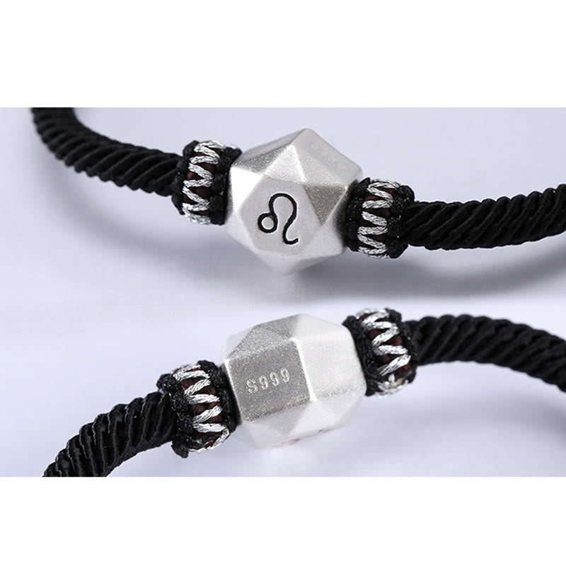 Braccialetto di corda fatto a mano con protezione delle 12 costellazioni dello zodiaco in argento sterling 999 Buddha Stones