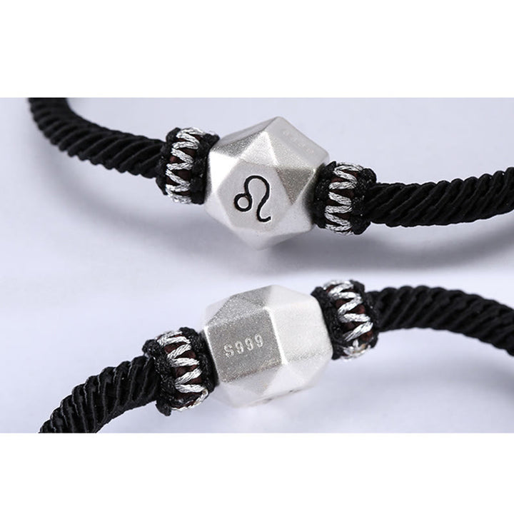 Braccialetto di corda fatto a mano con protezione delle 12 costellazioni dello zodiaco in argento sterling 999 Buddha Stones