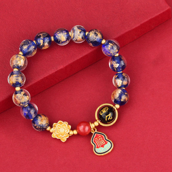Buddha Stones Tibet Om Mani Padme Hum Fu Carattere Zucca Charm Loto Liuli Perline di Vetro Braccialetto della Fortuna
