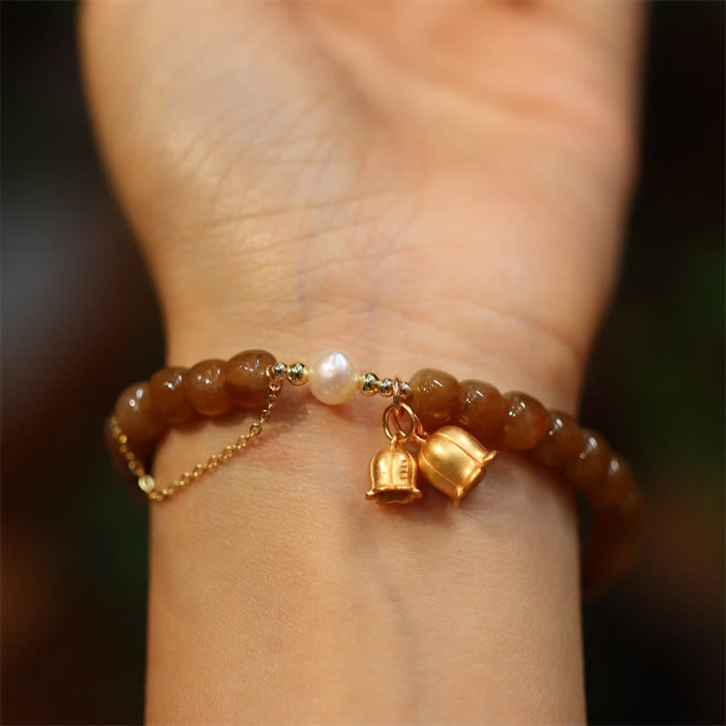 Braccialetto con ciondolo in argento sterling 925 con giada naturale di Hetian e mughetto