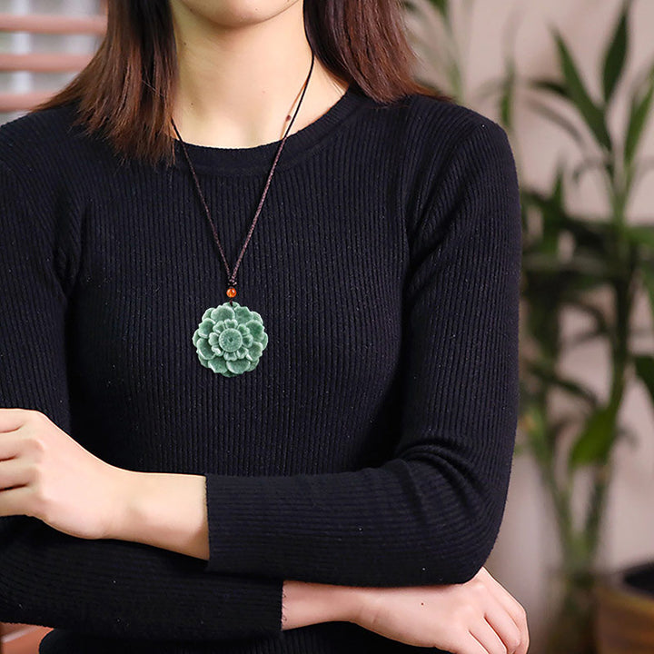 Collana con ciondolo in giada con motivo a loto Buddha Stones, motivo a loto, fortuna e prosperità - image 2