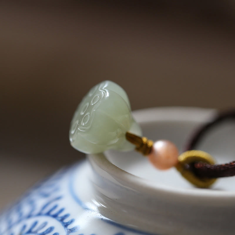 Collana con ciondolo in corda con fibbia della pace in giada rotonda naturale Buddha Stones Lotus Abundance - image 8