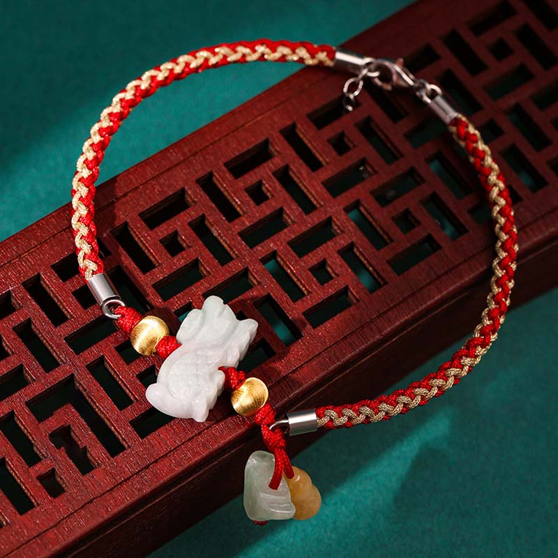 Buddha Stones Braccialetto/cavigliera con cordino rosso e giada dello zodiaco cinese, simbolo di prosperità. - Drago (Bracciale/Cavigliera, misura 19,5 + 4 cm) - image 8