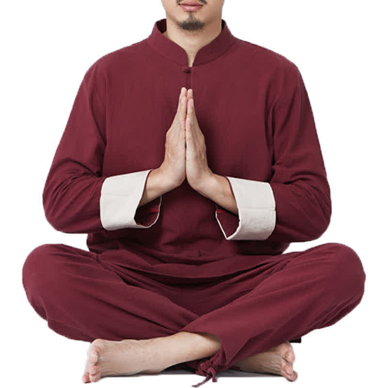 Buddha Stones Spirituale Zen Meditazione Yoga Preghiera Pratica Cotone Lino Abbigliamento Uomo Set