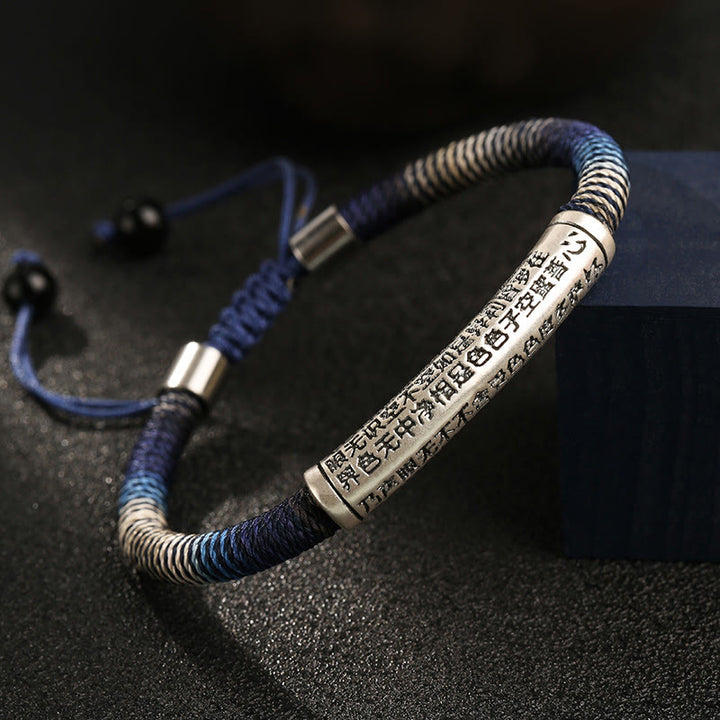 Braccialetto intrecciato fatto a mano con Buddha Stones in argento sterling 999 e cuore Sutra Calma