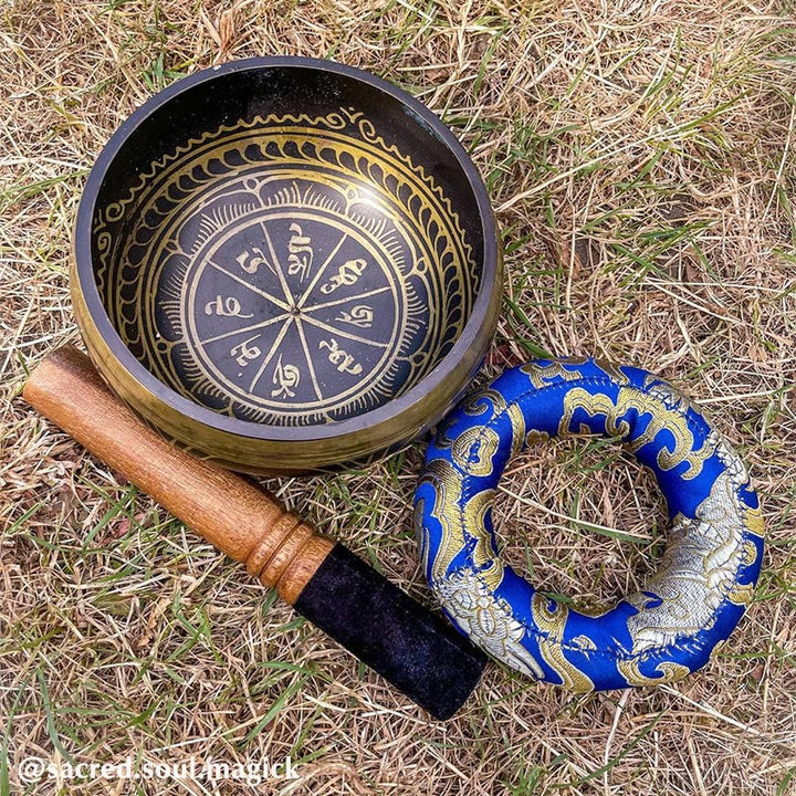 Buddha Stones Ciotola tibetana per la meditazione, realizzata a mano per la guarigione e la consapevolezza, set di ciotole tibetane per il supporto e la protezione