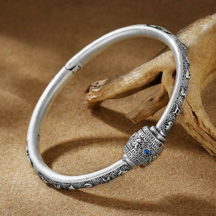 Buddha Stones 990 Sterling Silver Tibetano Auspicious Clouds Om Mani Padme Hum Braccialetto Creatività Inciso