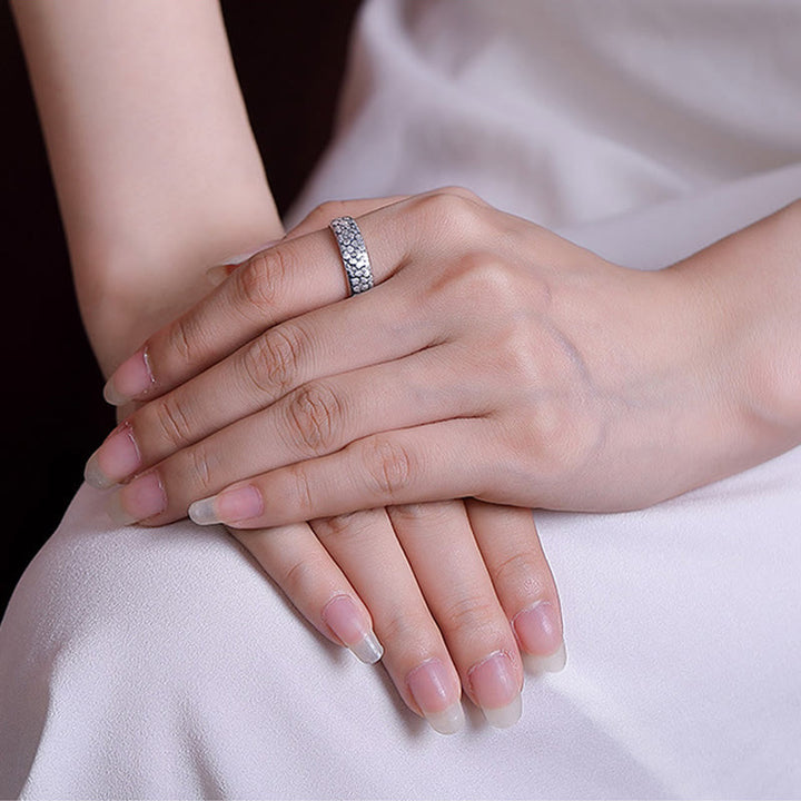 Anello di illuminazione inciso con Buddha Stones in argento sterling 999, fiore di loto, fiore di prugna, nuvole di buon auspicio - image 6
