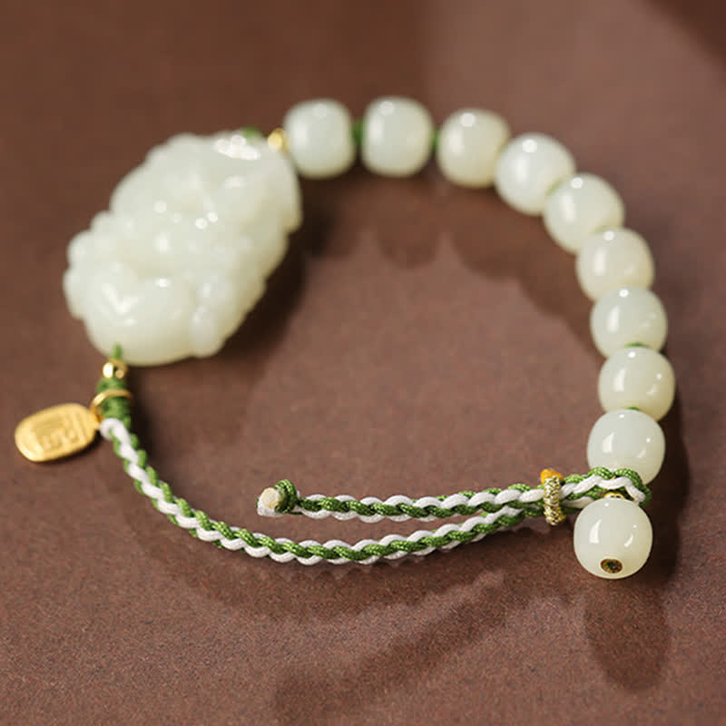 Braccialetto in argento sterling 925 con zodiaco cinese Hetian Jade Happiness Luck String