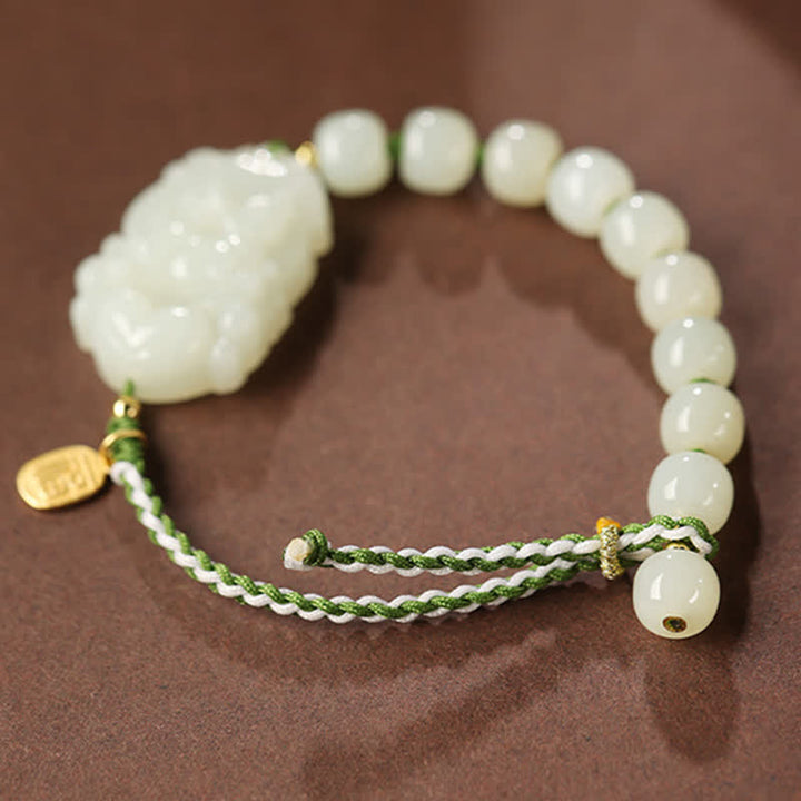 Braccialetto in argento sterling 925 con zodiaco cinese Hetian Jade Happiness Luck String