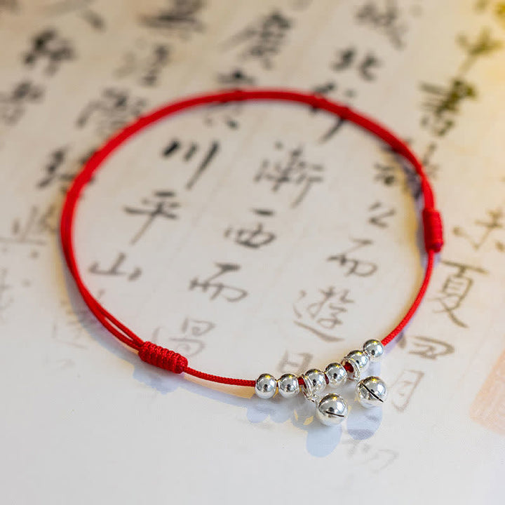 Buddha Stones 925 Sterling Silver Red String Braid Bell Charm Cavigliera