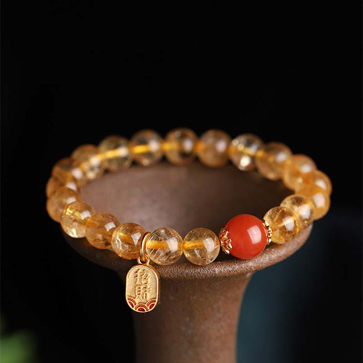 Braccialetto con ciondolo della fortuna in agata rossa e citrino Buddha Stones