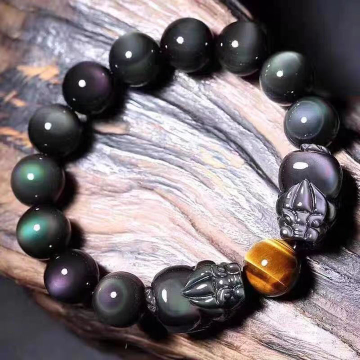 Braccialetto di guarigione in ossidiana arcobaleno PiXiu FengShui Buddha Stones
