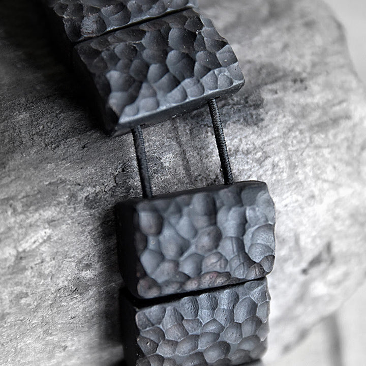 Braccialetto di coppia della pace con texture in legno di ebano vintage Buddha Stones