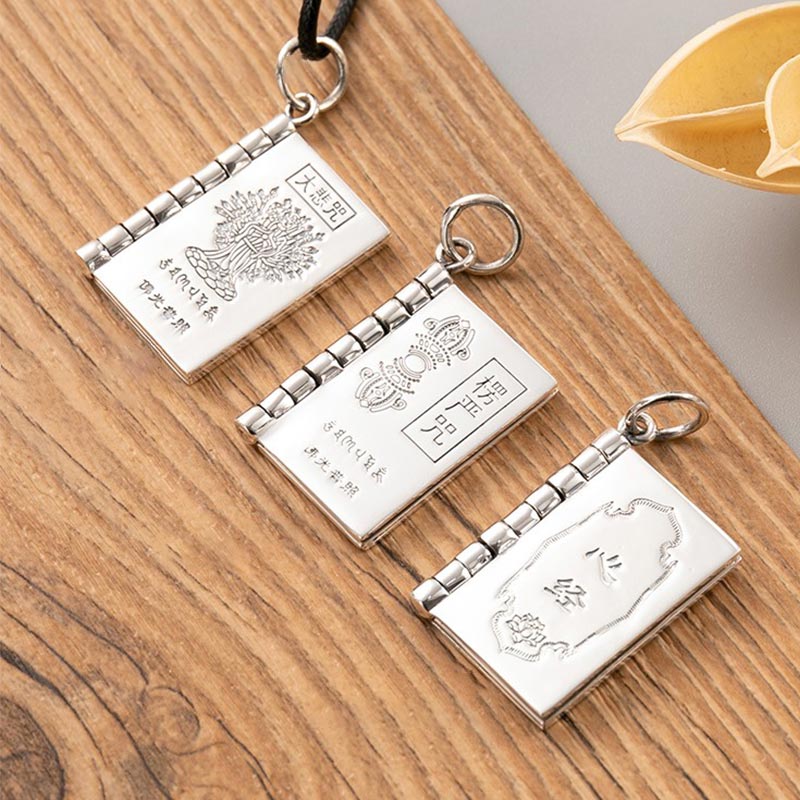Buddha Stones 990 Argento Sterling Cuore Sutra Grande Compassione Shurangama Mantra Loto Vajra Collana Pendente Pace - image 12