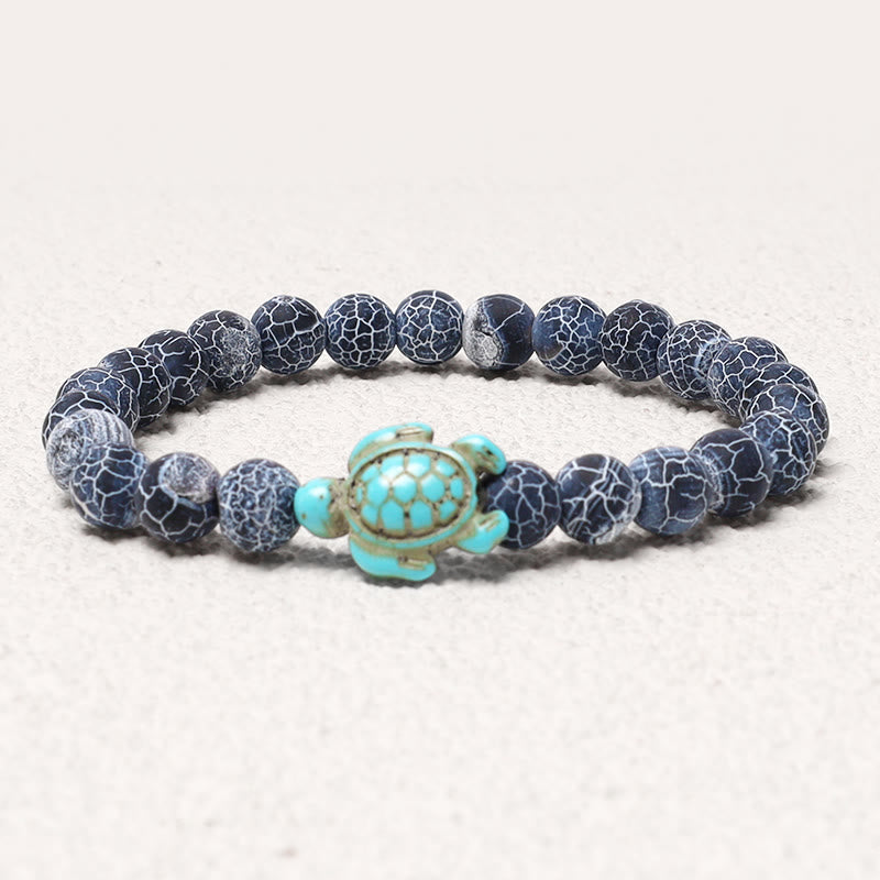 Braccialetto di benedizione con tartaruga marina in pietra naturale Buddha Stones Turchese