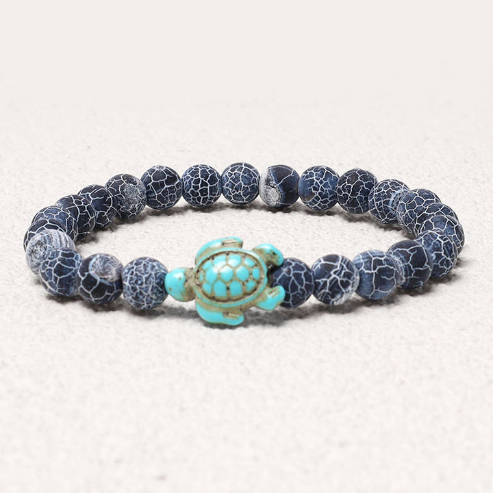Braccialetto di benedizione con tartaruga marina in pietra naturale Buddha Stones Turchese
