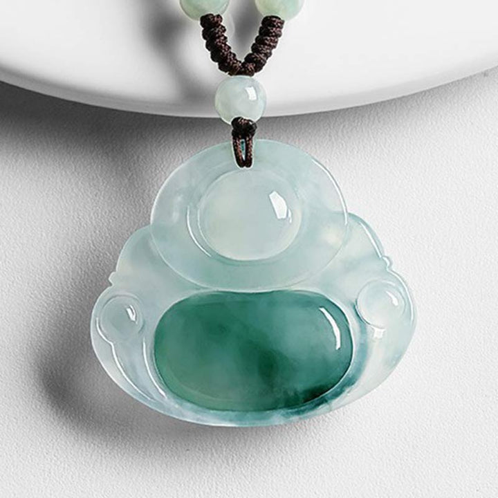 Collana con ciondolo portafortuna in giada ciano Buddha Stones