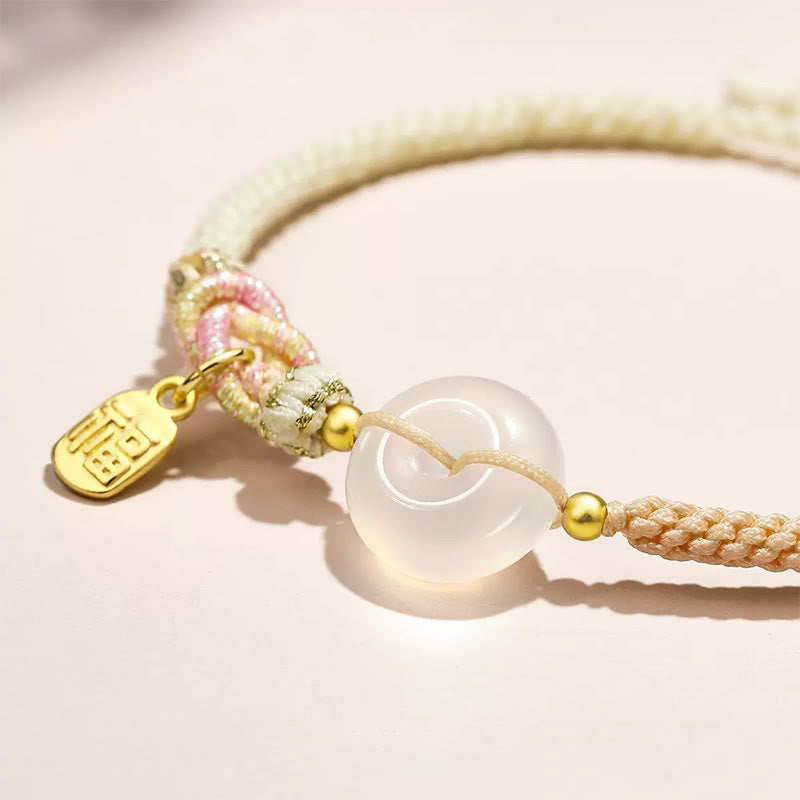 Braccialetto di corda intrecciata con fibbia in agata bianca fatta a mano con Buddha Stones , fortuna, felicità e protezione