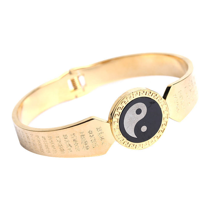 Buddha Stones Yin Yang Lotus Om Mani Padme Hum Mantra Braccialetto Armonia in Acciaio al Titanio