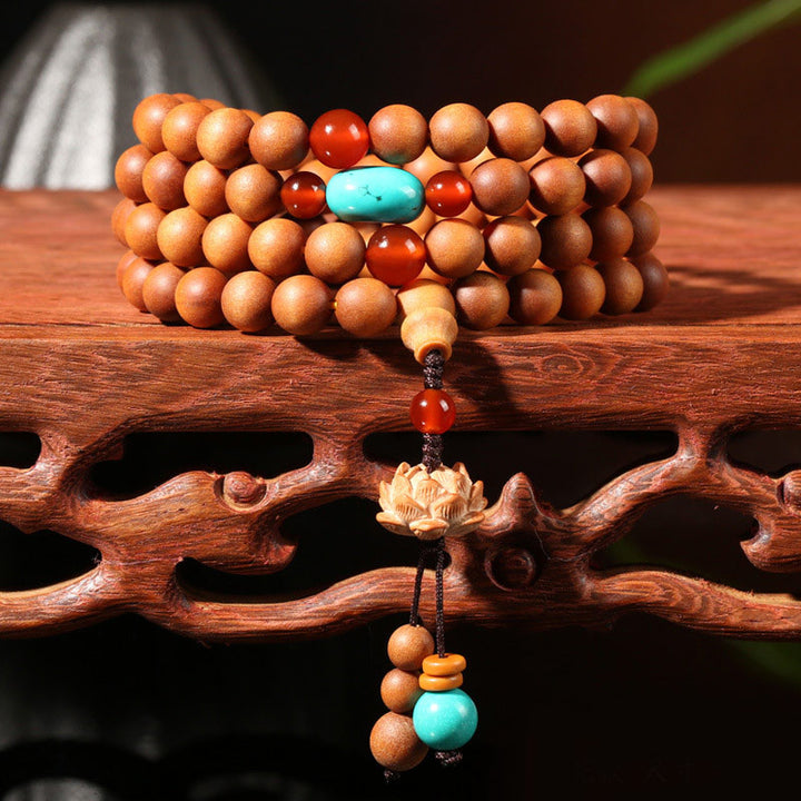 Bracciale Mala con Buddha Stones Tibetan Sandalwood Lotus Enlightenment
