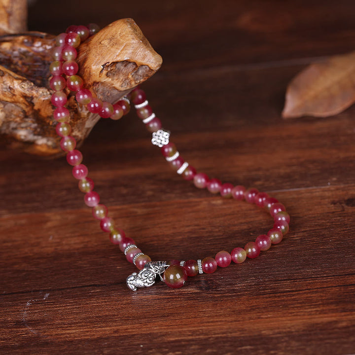 Braccialetto Buddha Stones Natural Watermelon Tormalina PiXiu Elephant Positive Triple Wrap